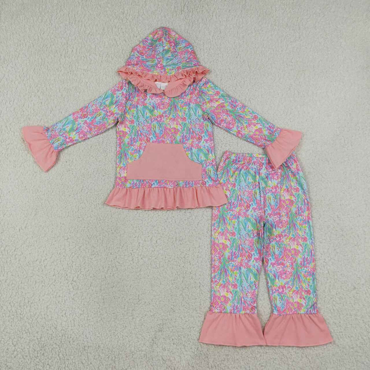 Sibling Kids Girls Floral Long Sleeve Hoodie Top Ruffle Pants Outfit