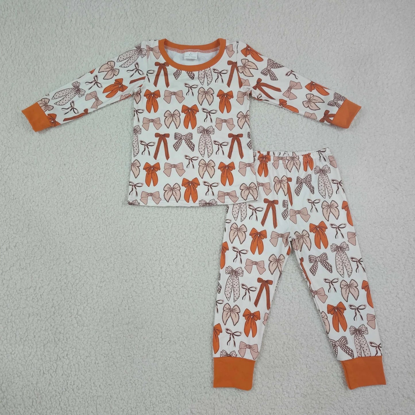 Sibling Baby Girls Fall Bows Long Sleeve Top Pants Pajama Set Zipper Romper