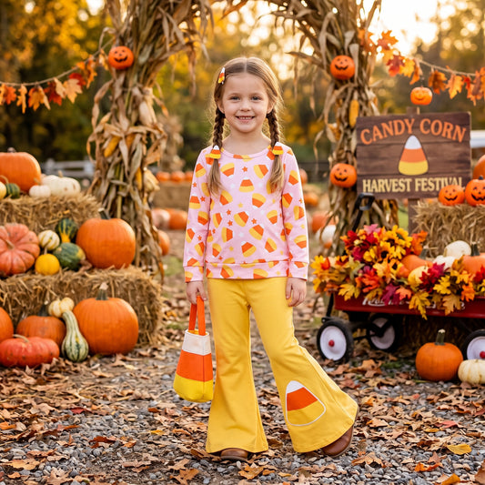 GLP3535 Candy Stars Top Orange Bell Pants Girls Halloween Clothes Set
