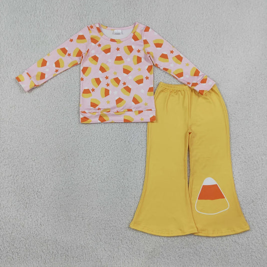 Sibling Baby Girls Bows Trees Candy Top Flare Pant Fall Christmas Clothes Sets