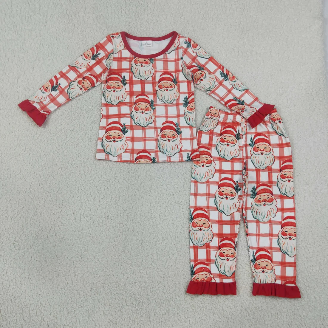Sibling Baby Girls Christmas Santa Plaid Long Sleeve Pajama Set Dress Blanket