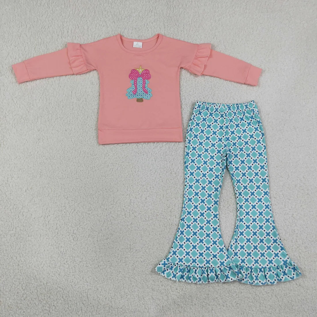 Sibling  Baby Girls Embroidery Turkey Long Sleeve Top Falre Pants Outfit