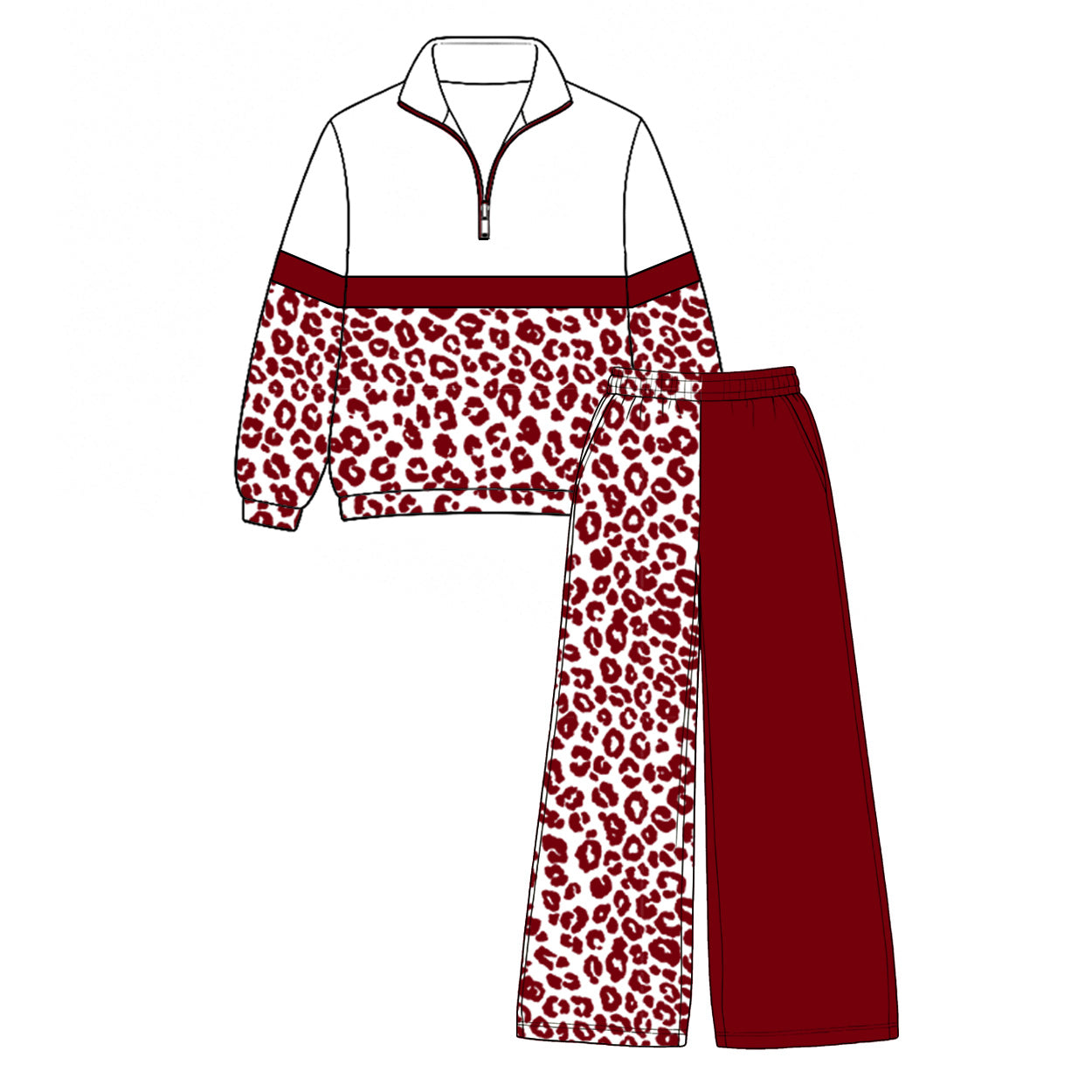 7.29  Preorder  Kids Girls Maroon Leoaprd Pullover Top with Patch Pants Outfit