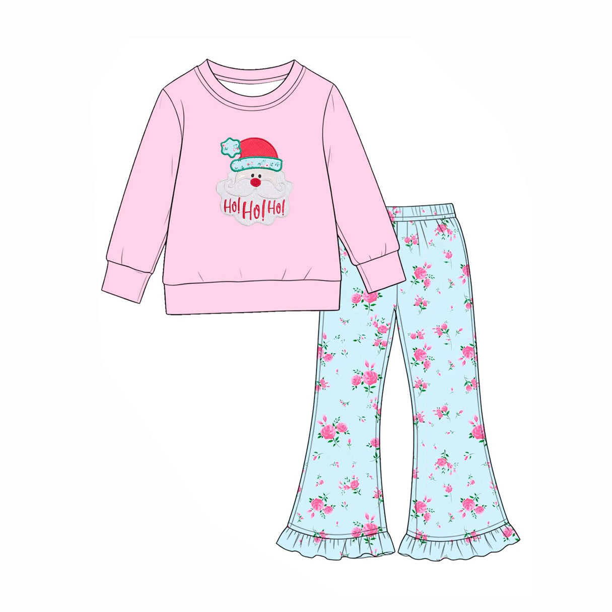 8.1 Preorder  Kids Girls Christmas Santa Hohoho Pink Top with Ruffle Pants Outfit