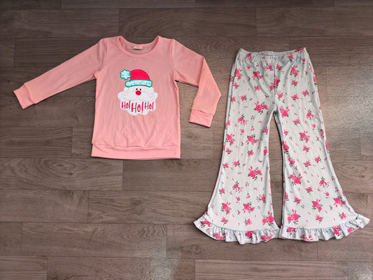 8.1 Preorder  Kids Girls Christmas Santa Hohoho Pink Top with Ruffle Pants Outfit