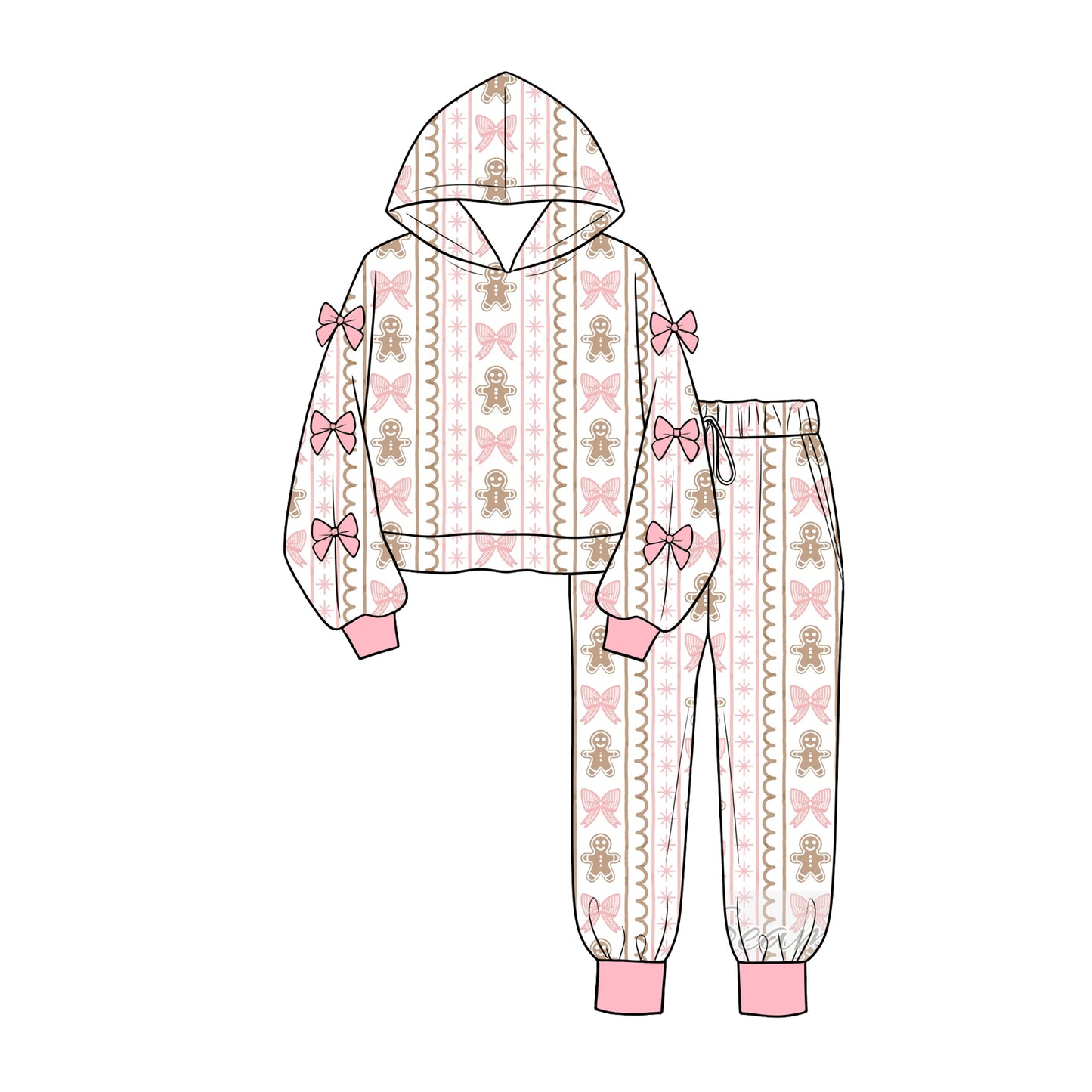 8.3 Preorder Kids Girls Christmas  Gingerbread Bow Hoodie Top with Jogger Set With Bow
