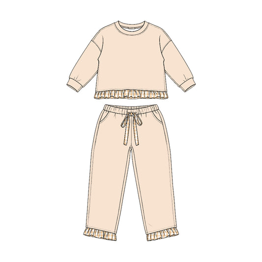 8.7 GLP3645 Preorder Beige White Thick Cotton Girls Fall Clothes Set