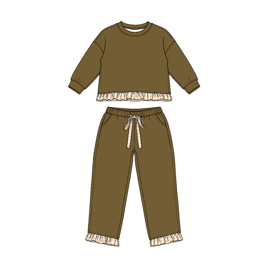 8.7 GLP3646 Preorder Olive Brown Thick Cotton Girls Fall Clothes Set