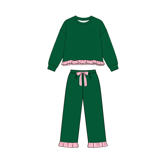 8.7 GLP3649 Preorder Green Thick Cotton Girls Christmas Clothes Set