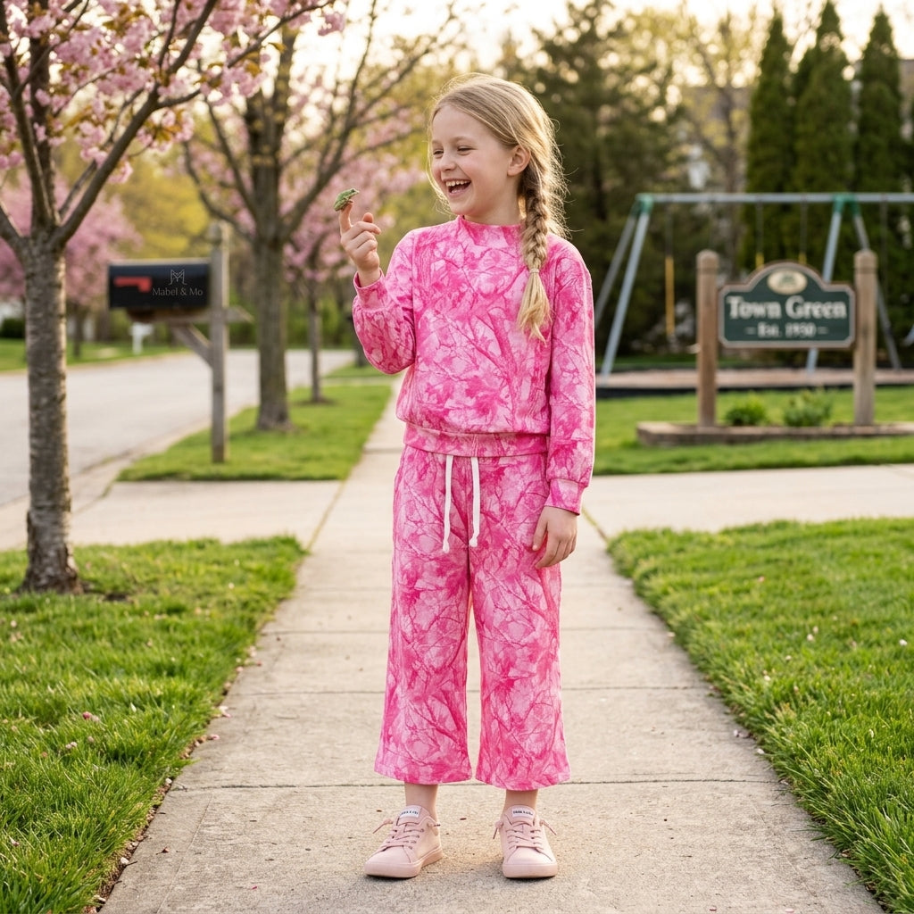 Mommy and Me Maroon Pink Camo Long Sleeve Top Pants Outfit