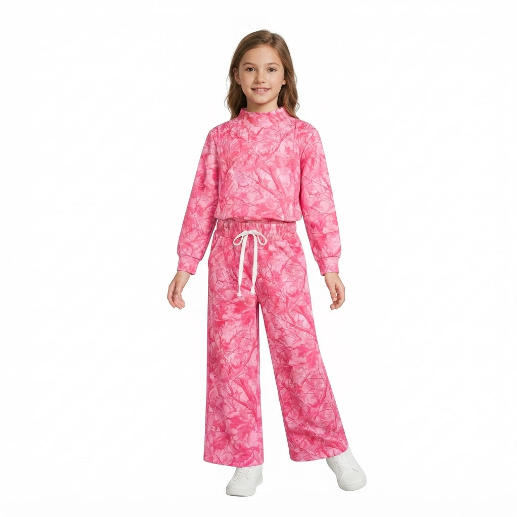 Mommy and Me Maroon Pink Camo Long Sleeve Top Pants Outfit