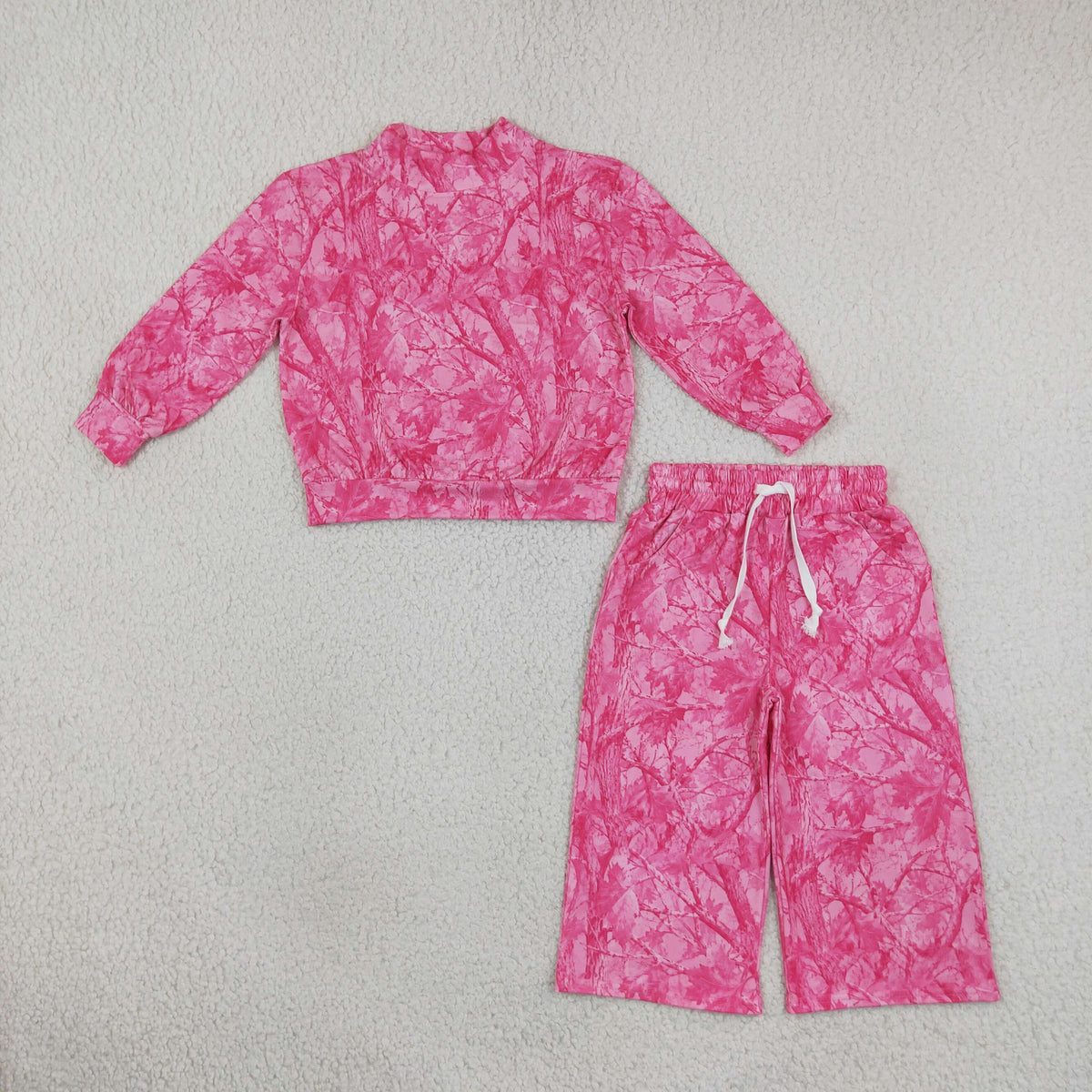 Mommy and Me Maroon Pink Camo Long Sleeve Top Pants Outfit