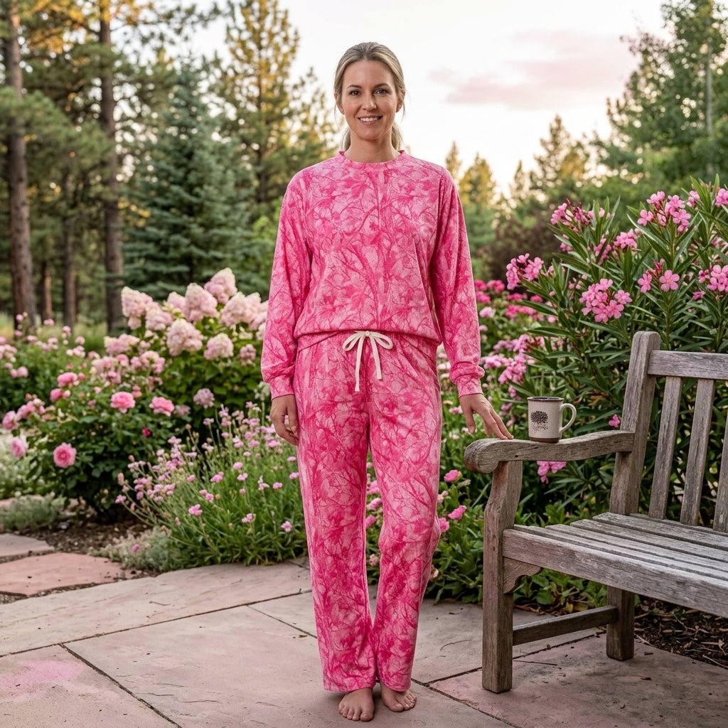 Mommy and Me Maroon Pink Camo Long Sleeve Top Pants Outfit