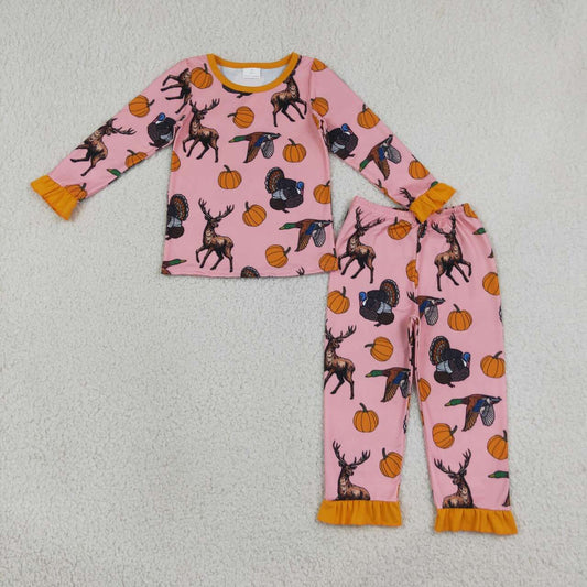 Sibling Baby Girls Hunting  Deer Duck Pumpkin Pajama Set Romper Blanket