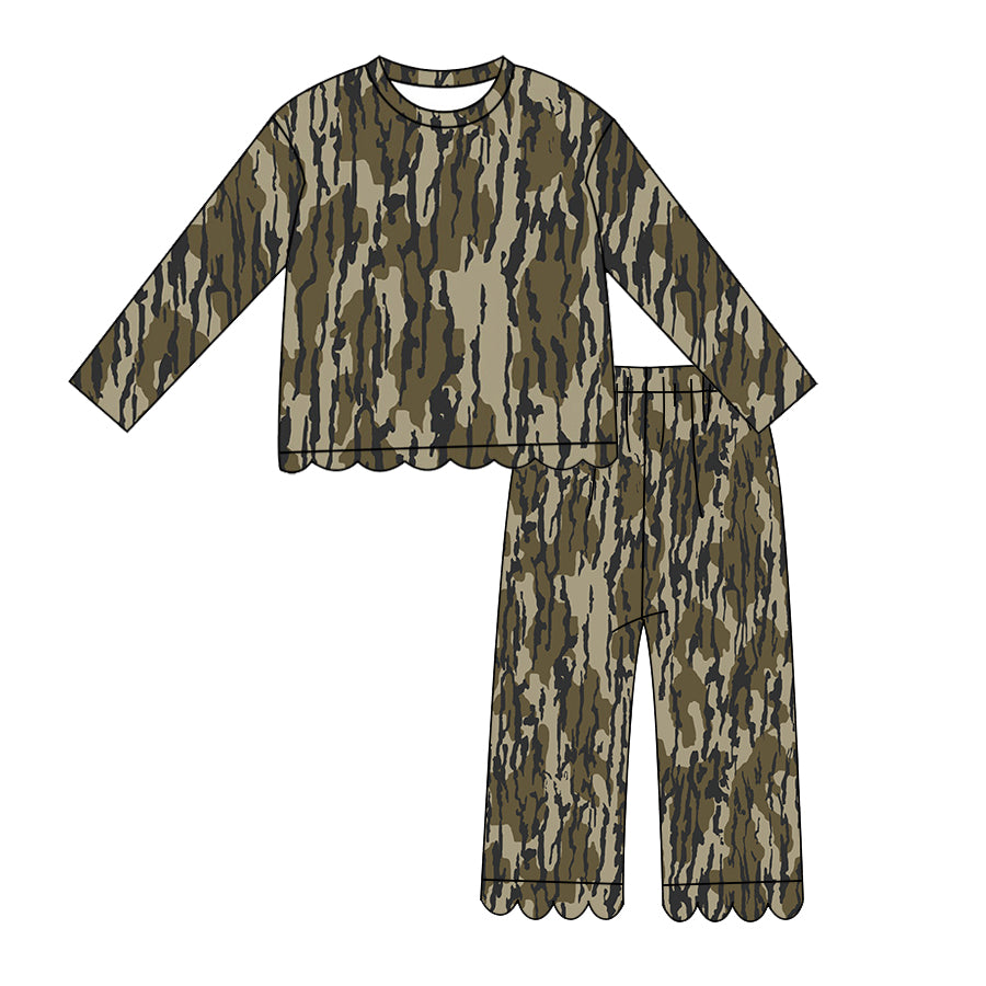 8.10 Preorder Kids Girls Green Camo  Scalloped Pants