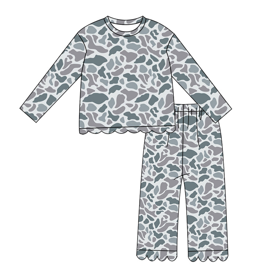 8.10 Preorder Kids Girls Grey Camo Long Sleeve Scalloped Set