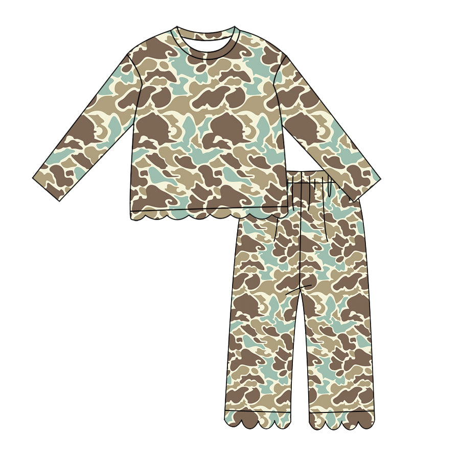 8.10 Preorder Kids Girls Blue Camo Long Sleeve Scalloped Set