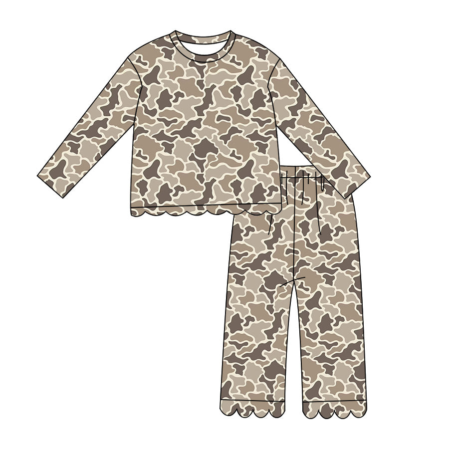 8.10 Preorder Kids Girls Khaki Camo Long Sleeve Scalloped Set