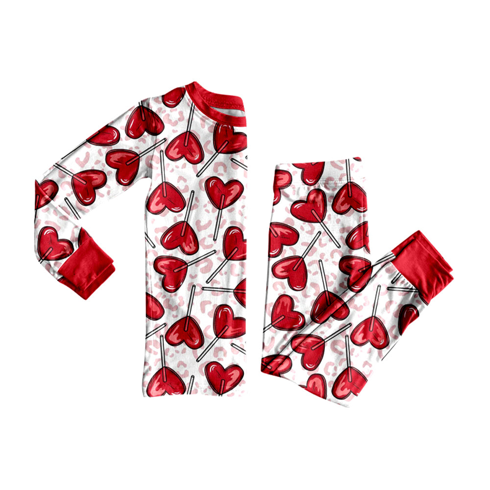 8.10 GLP3667 Preorder Hearts Leopard Pink Print Girls Valentine's Day Pajamas Clothes Set