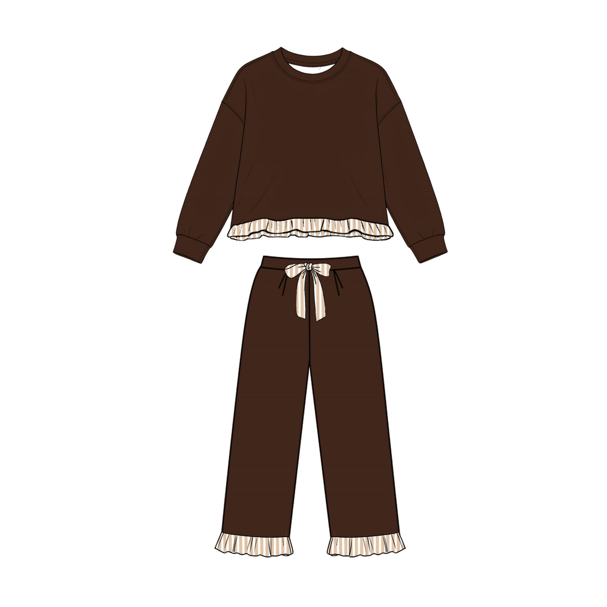 8.10 GLP3670 Preorder Dark Brown Thick Cotton Girls Fall Clothes Set