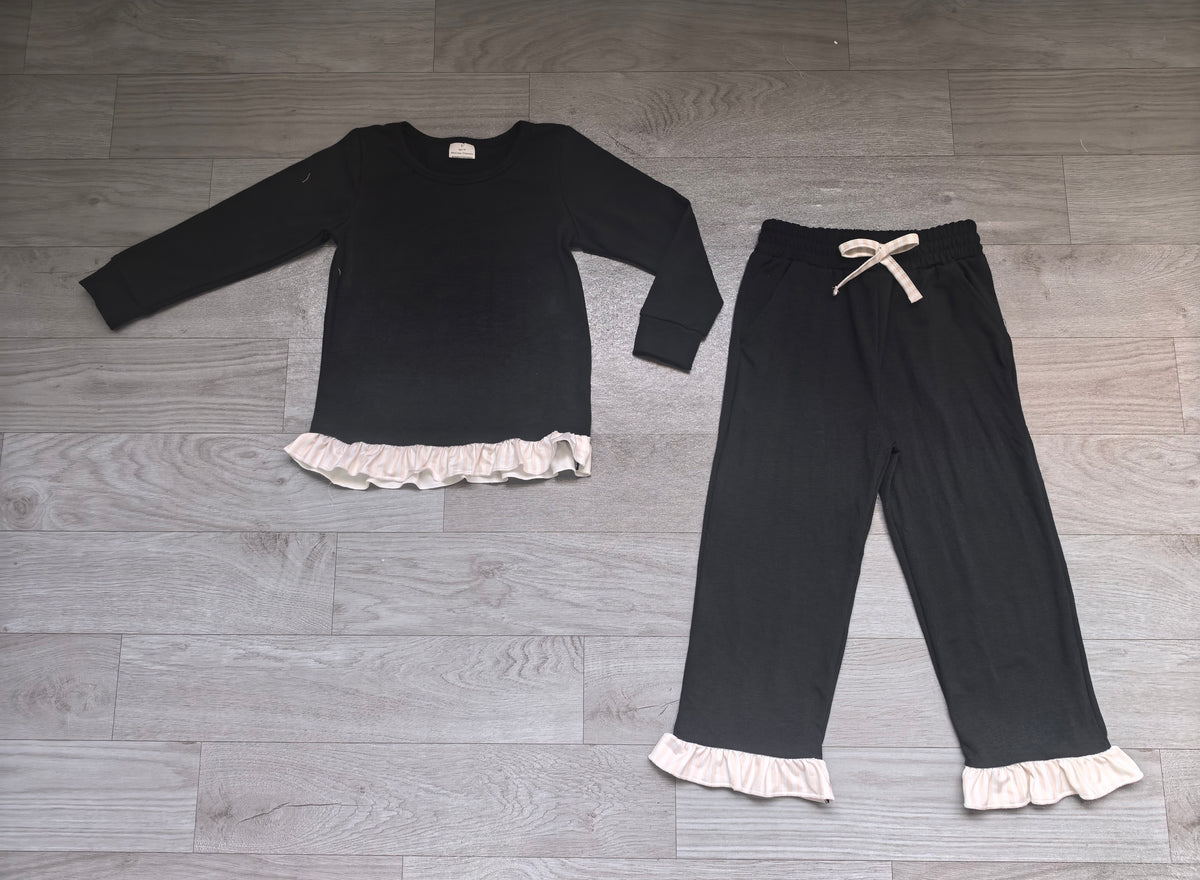 8.10 GLP3671 Preorder Black Thick Cotton Girls Fall Clothes Set