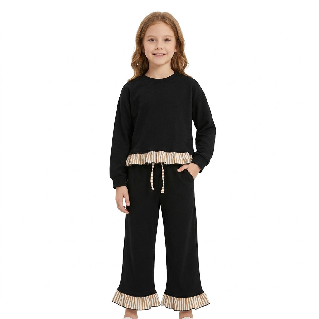 GLP3671 Black Thick Cotton Girls Fall Clothes Set