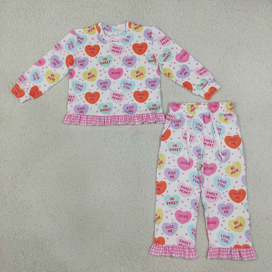 GLP3676 Kiss Me Love You Sweet Hearts Colorful Print Girls Valentine's Day Ruffle Clothes Set
