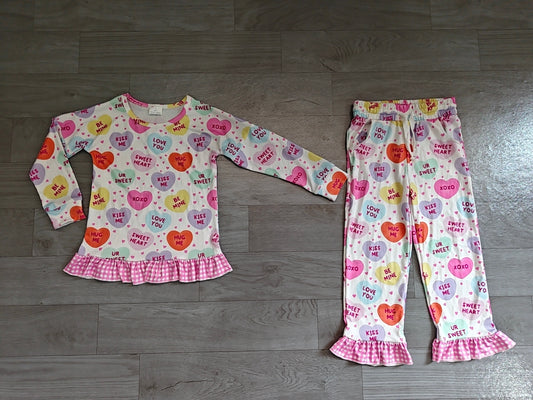 8.10 Preorder Girls Valentine Conversation Heart Pajama Set