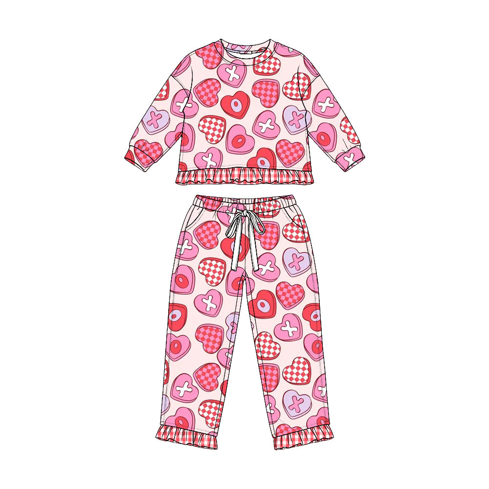8.10 Preorder Girls Girls XOXO Plaid Heart Print Pajama Set