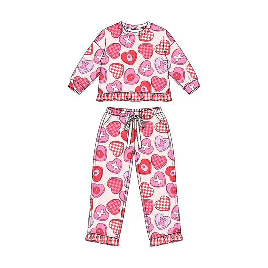8.10 Preorder Girls Girls XOXO Plaid Heart Print Pajama Set