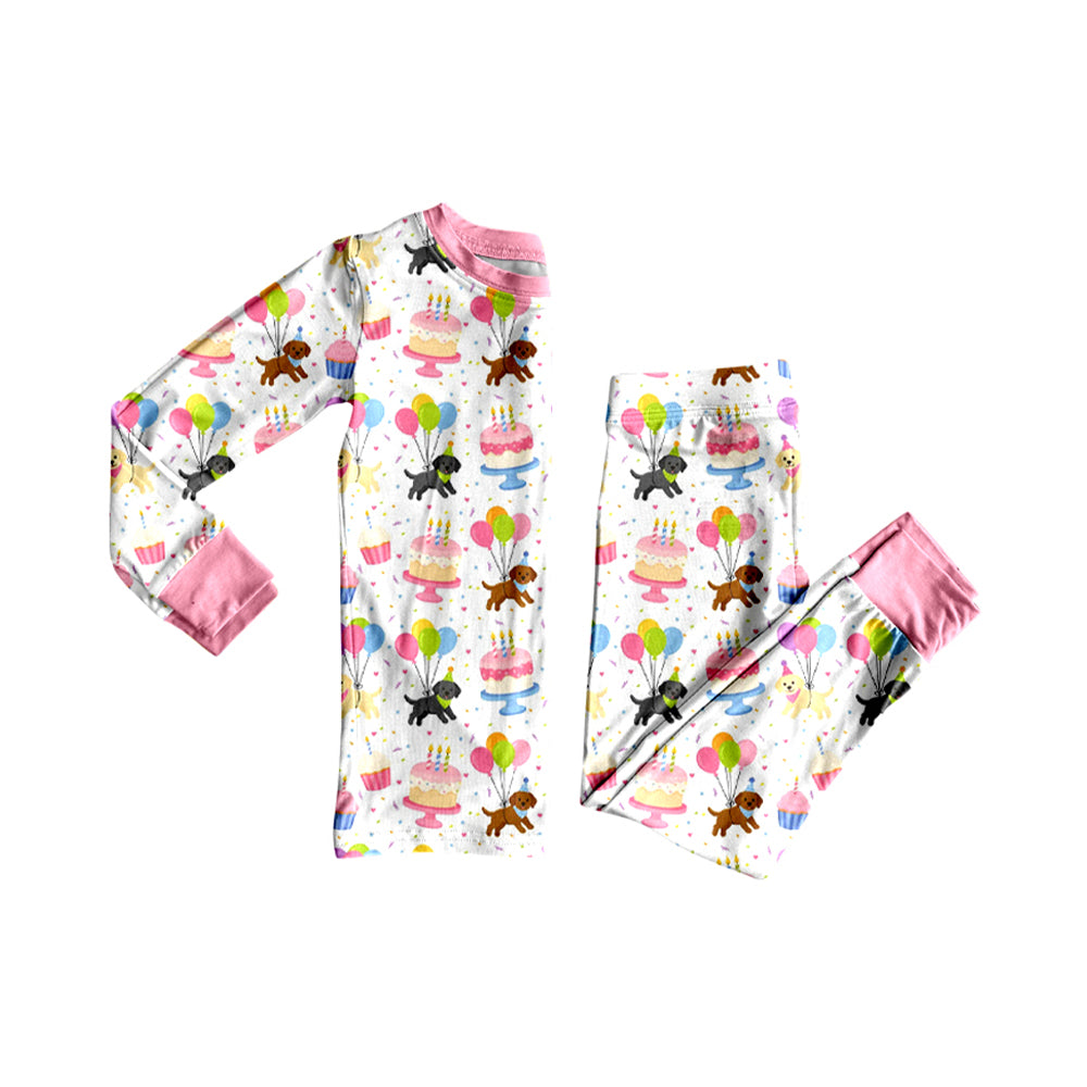 8.10 Preorder Kids Birthday Puppy Cake Balloon Print Pajama Set