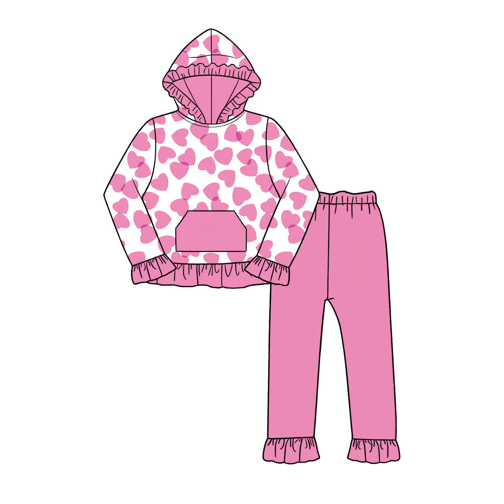 8.14 GLP3693 Preorder Hearts Hoodie Pocket Top Pink Pants Girls Valentine's Day Clothes Set