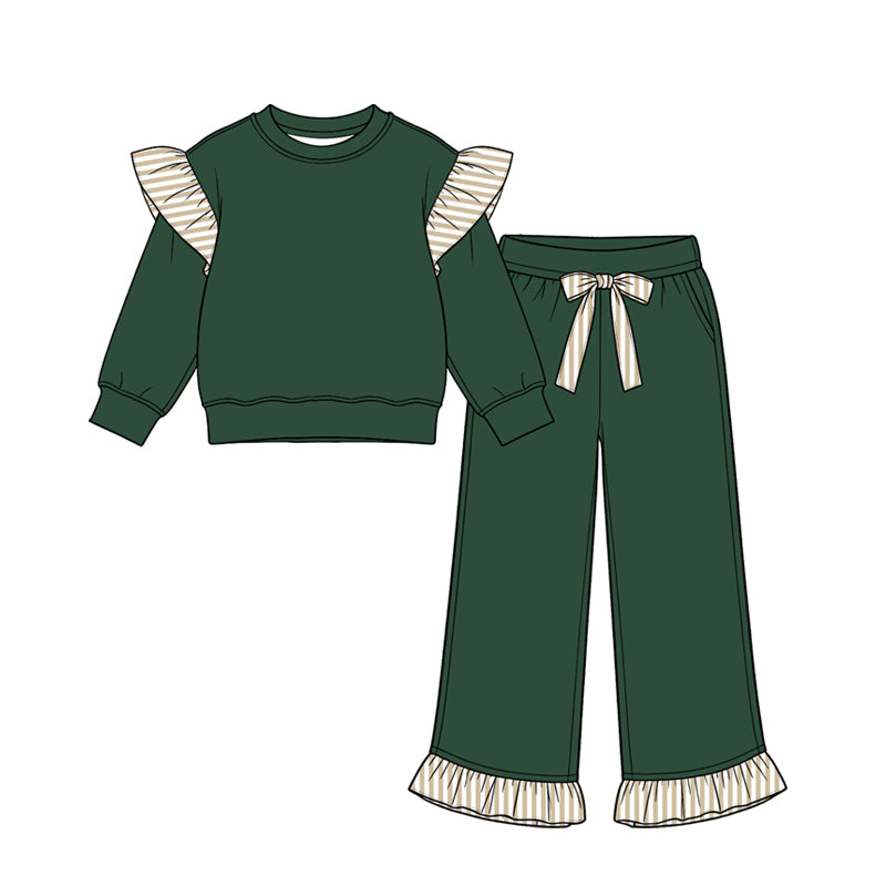 8.14 GLP3698 Preorder Kids Girls Green Flutter Sleeve Top with Ruffle Pants Outfit