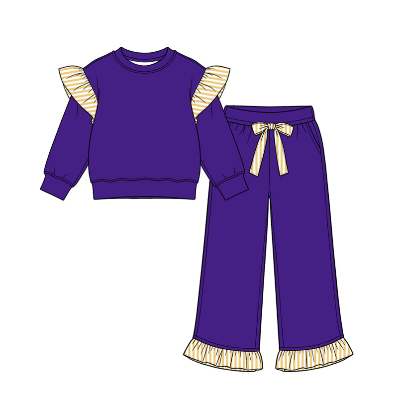 8.14 GLP3697 Preorder Kids Girls Purple Flutter Sleeve Top with Ruffle Pants Outfit