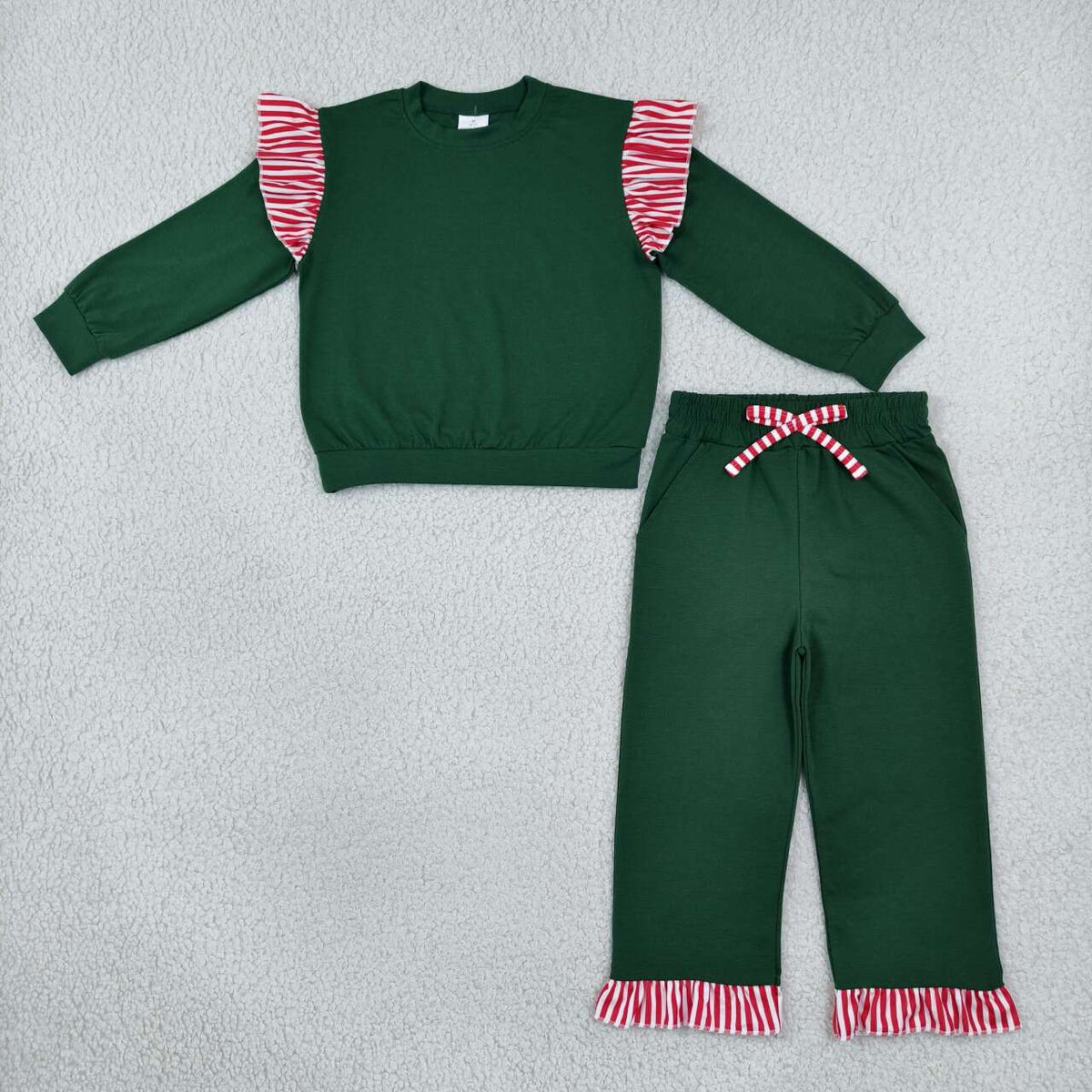 GLP3703  Girls Green Flutter Sleeve Top with Ruffle Pants Christmas Outfits