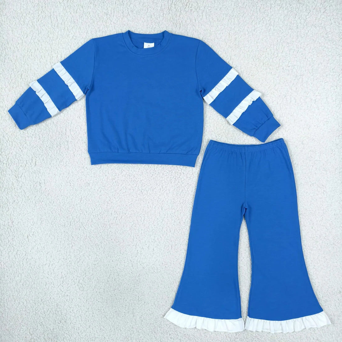 Sibling  Baby Girls  Cotton  Long Sleeve Top Bell Bottom Pants Outfit with White Ruffle