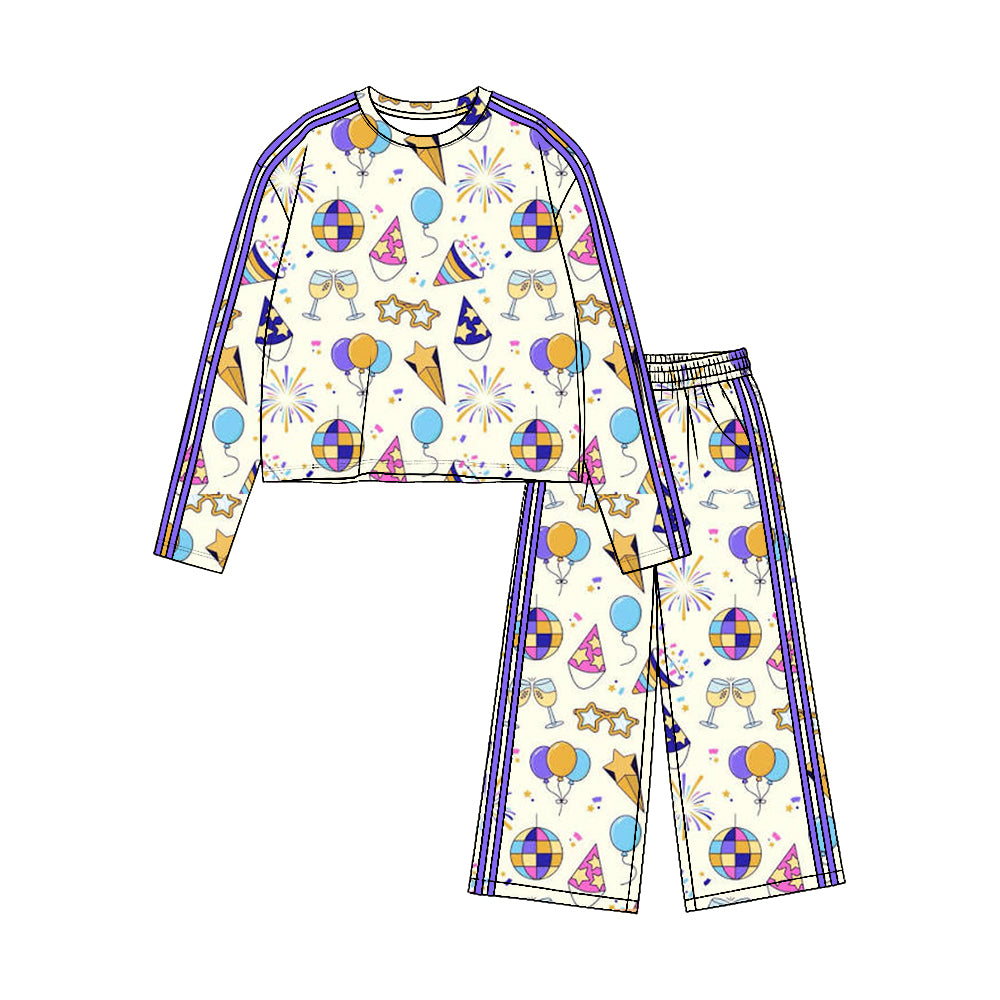 8.19 GLP3726 Preorder Cheers Stars Colorful Print Girls Happy New Year Yoga Clothes Set