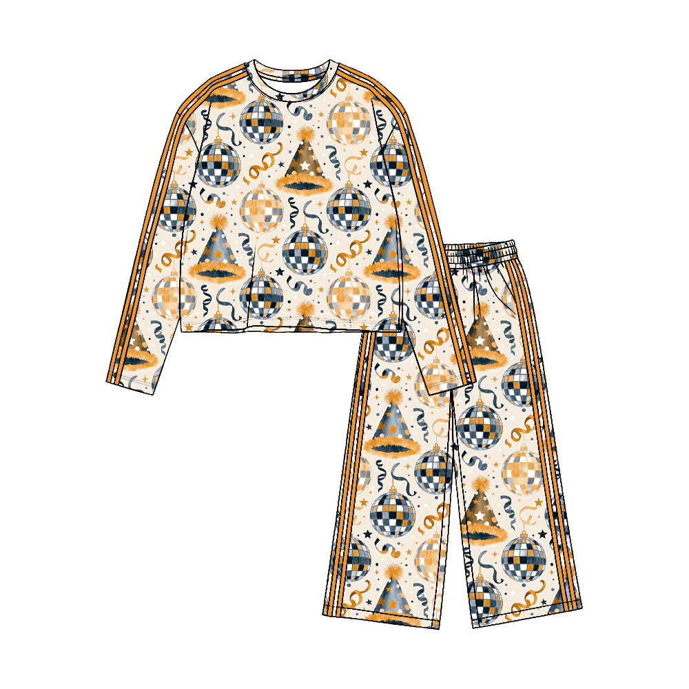 8.19 GLP3727 Preorder Cheers Stars Gold Print Girls Happy New Year Yoga Clothes Set