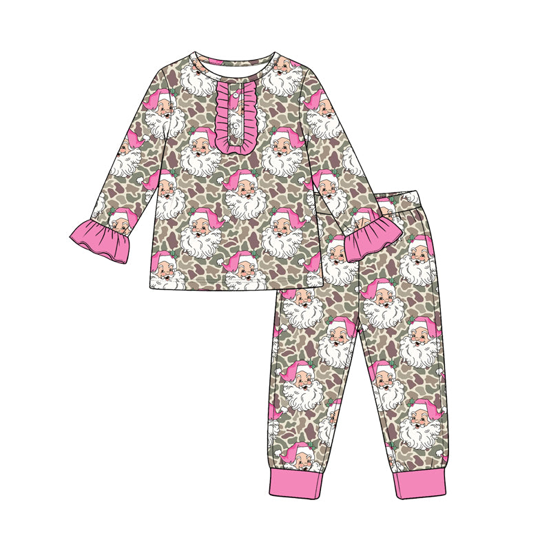 8.19 GLP3734 Preorder Santa Camo Print Girls Christmas Pajamas Clothes Set