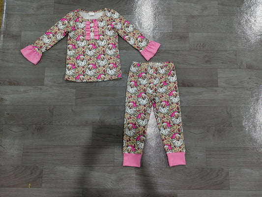 8.19 GLP3734 Preorder Santa Camo Print Girls Christmas Pajamas Clothes Set