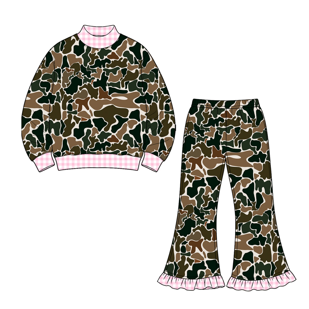 8.20 GLP3739 Preorder Brown Camo Top Bell Pants Girls Fall Clothes Set