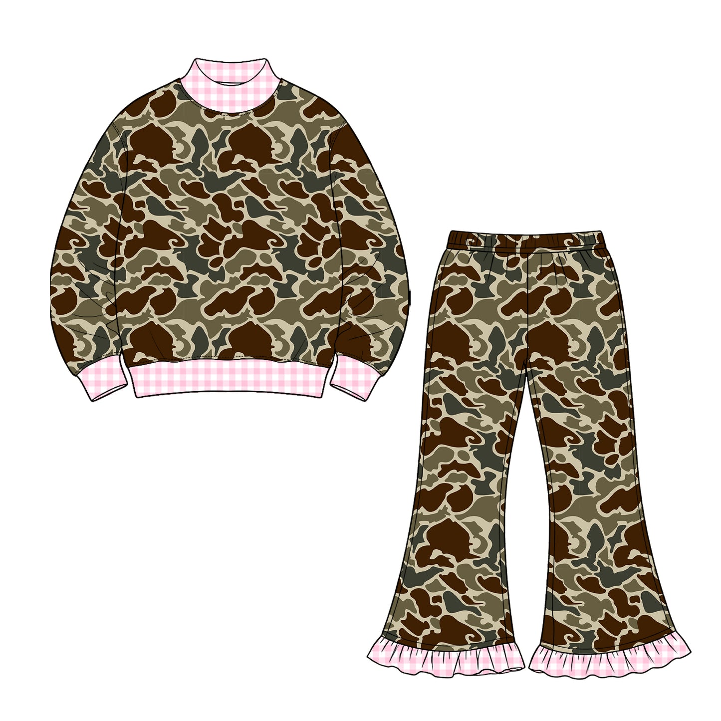 8.20 GLP3741 Preorder Dark Brown Green Camo Top Bell Pants Girls Fall Clothes Set