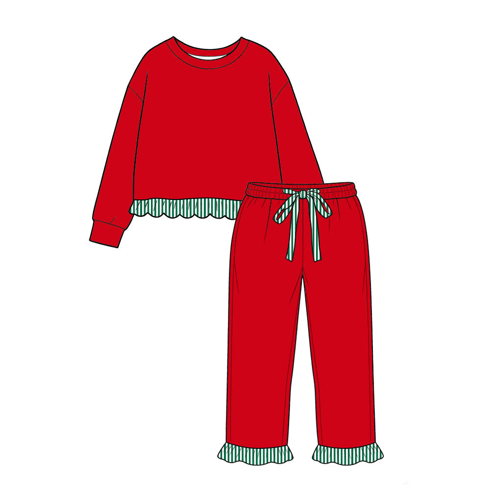 8.21 GLP3743 Preorder Red Long Sleeve Top Ruffle Pants Girls Christmas Clothes Set