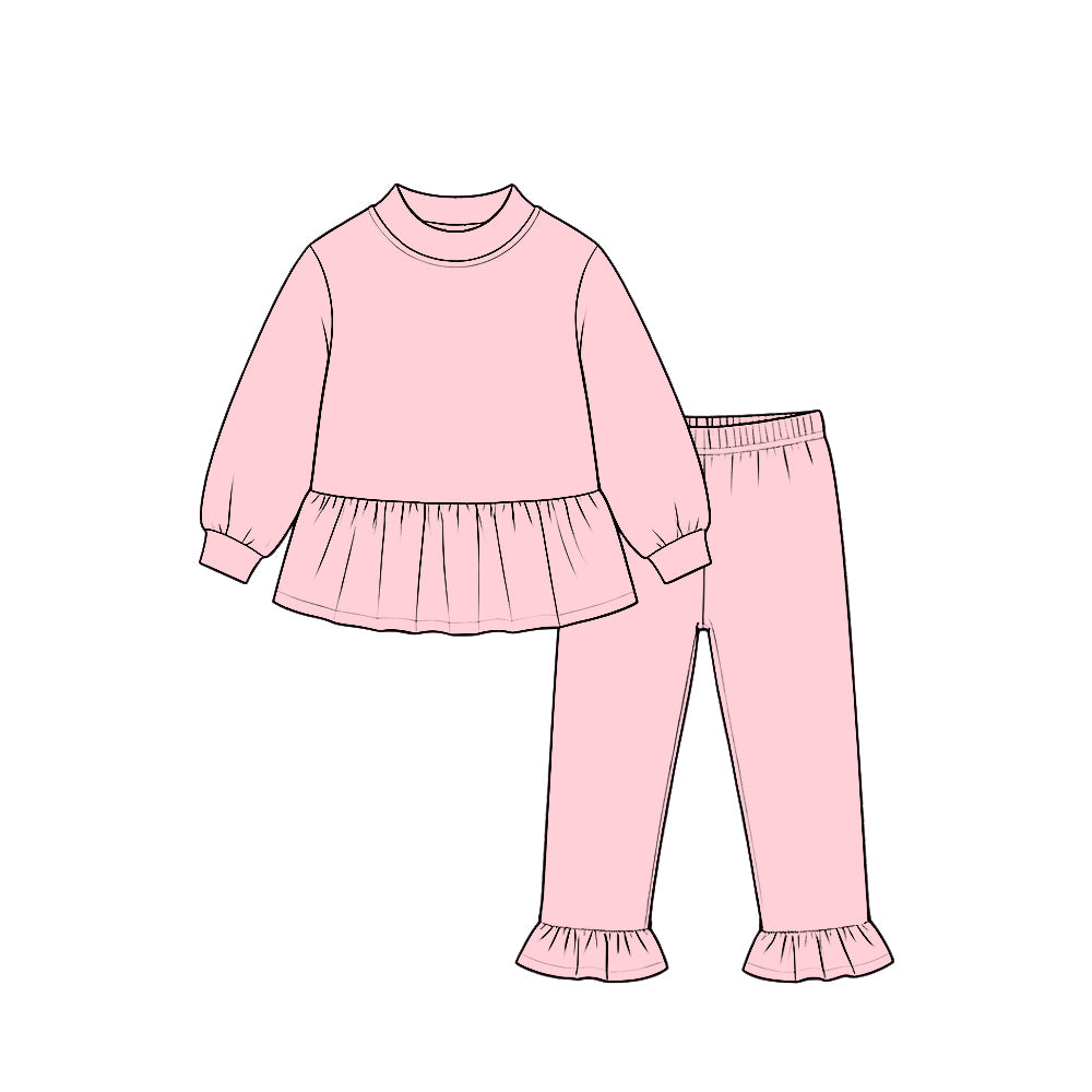8.21 GLP3746 Preorder Pink Cotton Mocknecks Top Ruffle Pants Girls Clothes Set