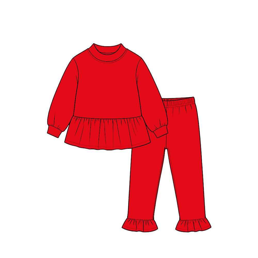 8.21 GLP3749 Preorder Red Cotton Mocknecks Top Ruffle Pants Girls Clothes Set
