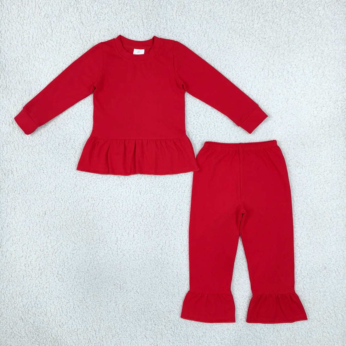 Sibling Kids Girls  Solid Color Long Sleeve Tunic Top Ruffle Pants Outfit