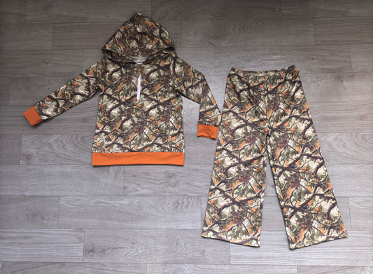 8.26 GLP3766 Preorder Branch Camo Print Zipper Hoodie Top Pockets Pants Girls Clothes Set