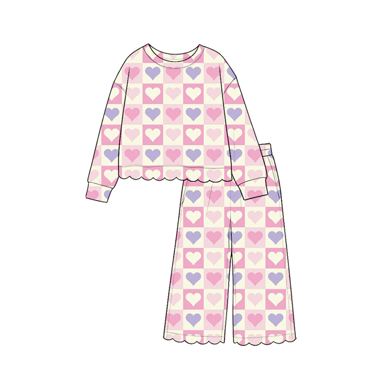 8.26 GLP3776 Preorder Hearts Checkered Print Girls Valentine's Day Clothes Set