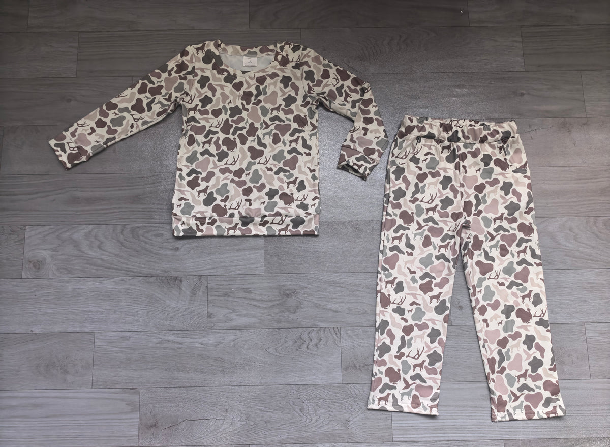 8.27 GLP3779 Preorder Green Brown Hunting Camo Top Pockets Pants Girls Clothes Set