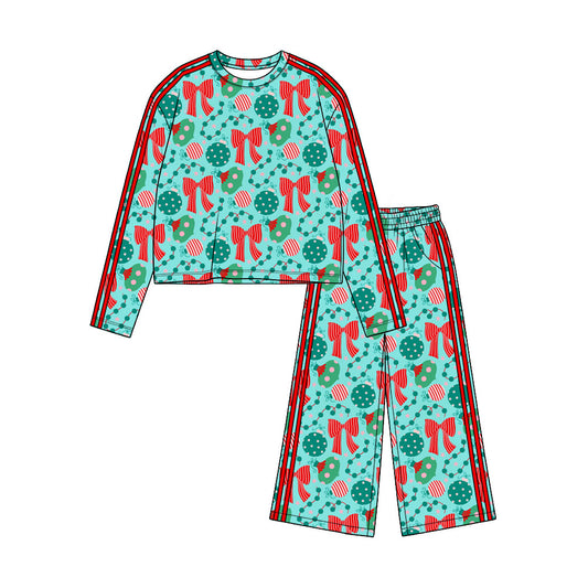 8.28 GLP3783 Preorder Lights Bows Print Girls Christmas Clothes Set